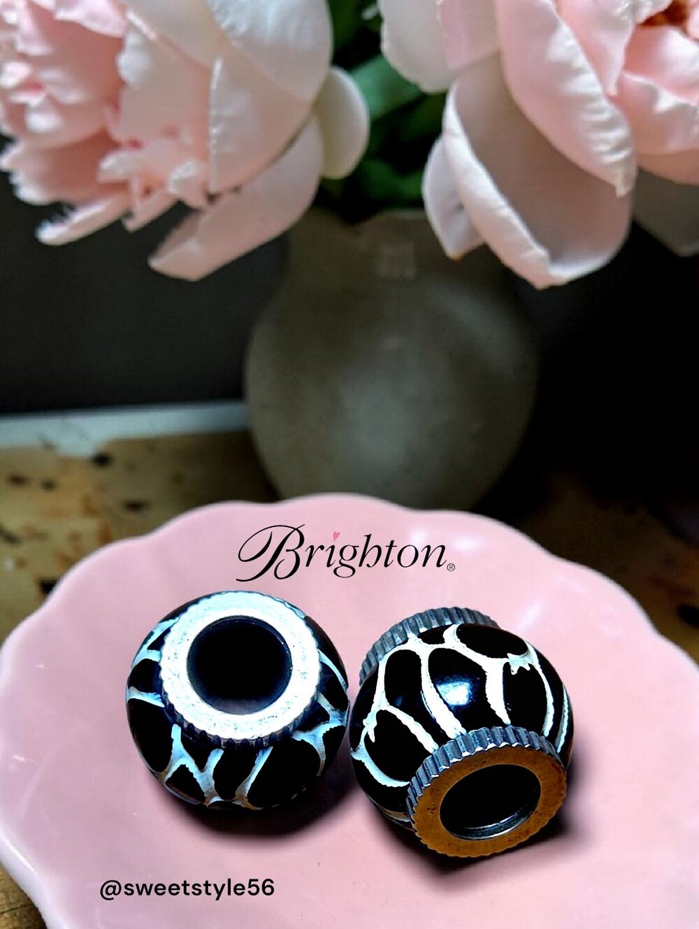 BRIGHTON Black And White Animal Print Slider Charms, SET OF 2!